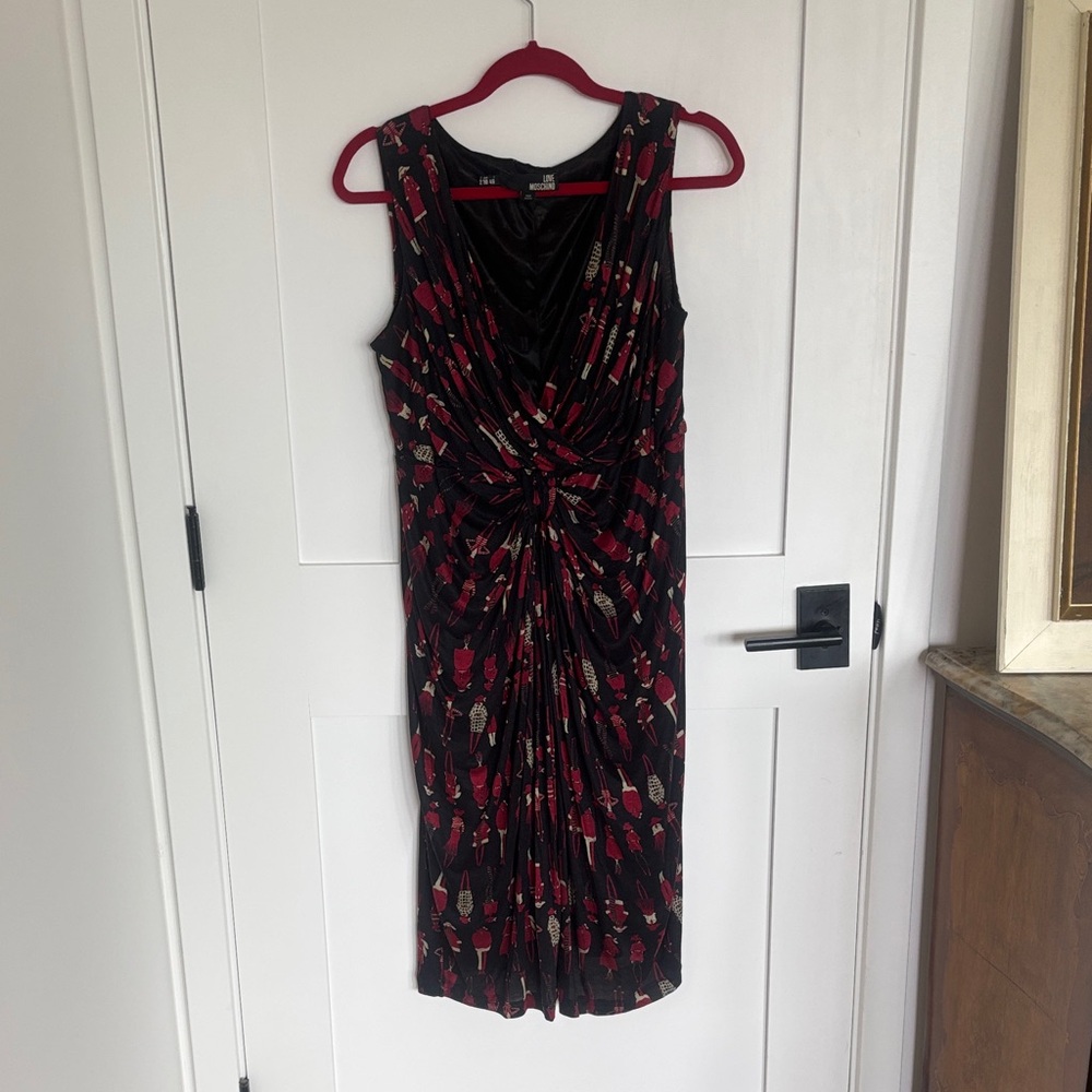 Love Moschino Black and Red Patterned Midi Dress